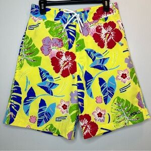 Polo Ralph Lauren Board Shorts  Floral Hawaiian Swim Trunks Surf Yellow Size 30